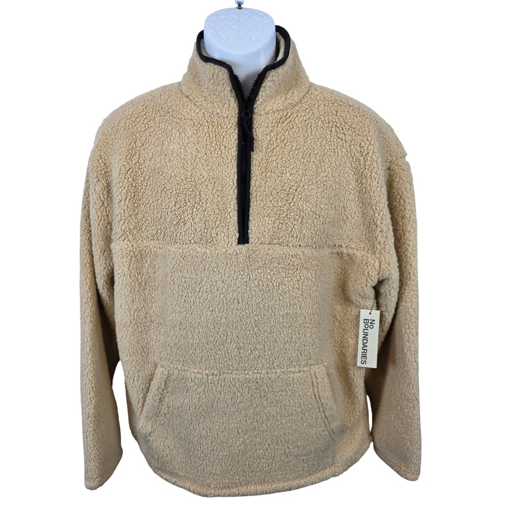 NEW ~ No Boundaries Mens Sherpa Fleece Half Zip Pullover Tan Size M /B159